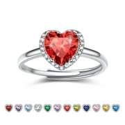 Bestyle 925 Sterling Silver Heart Rings for Women 1.5ct Diamond Halo Open Band Ring July Ruby Rings Valentines Day Gift Size 6-12